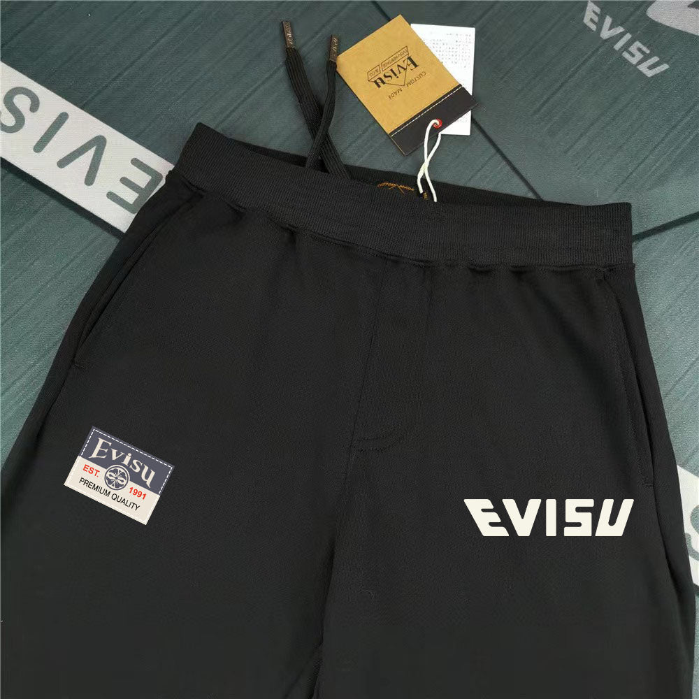 Evisu Kuro Denim Kitsune Daruma Sticker Collage M-Logo Graphic Jogger Sweatpants