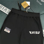 Evisu Kuro Denim Kitsune Daruma Sticker Collage M-Logo Graphic Jogger Sweatpants