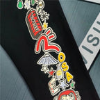 Evisu Kuro Denim Kitsune Daruma Sticker Collage M-Logo Graphic Jogger Sweatpants