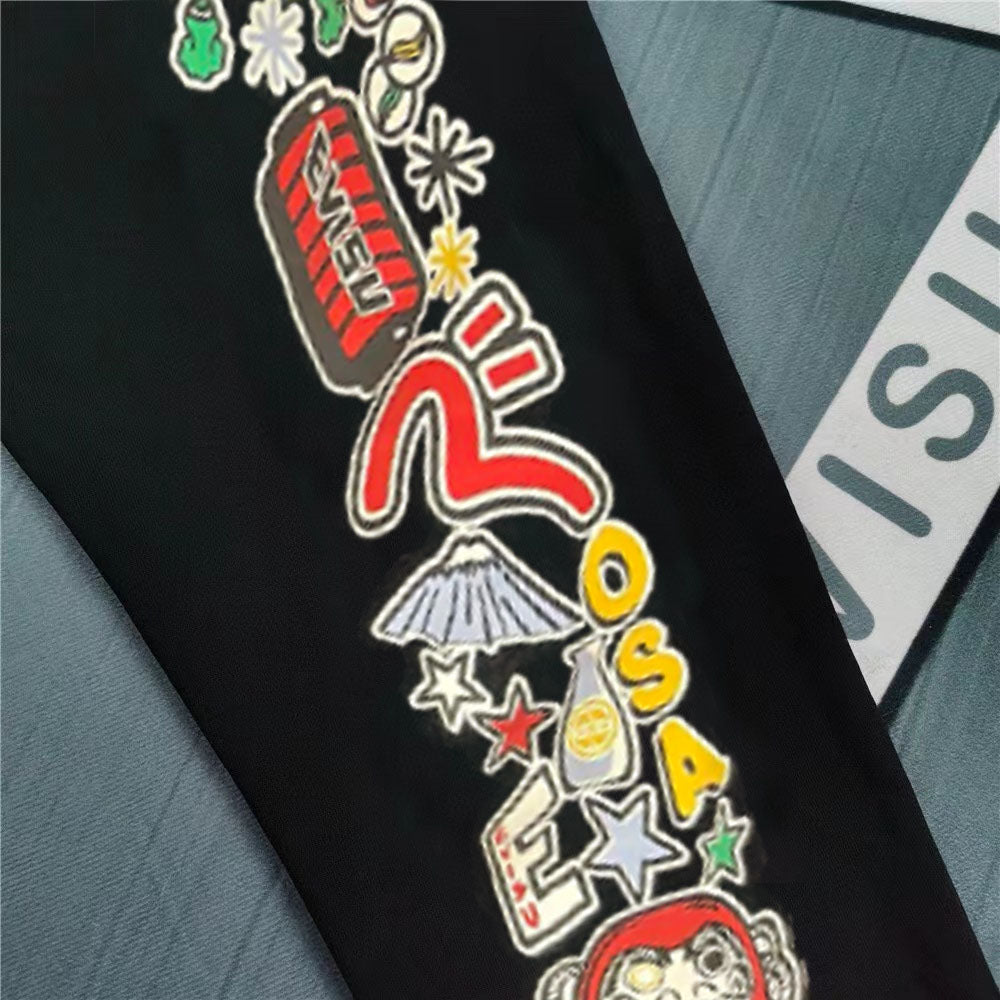 Evisu Kuro Denim Kitsune Daruma Sticker Collage M-Logo Graphic Jogger Sweatpants