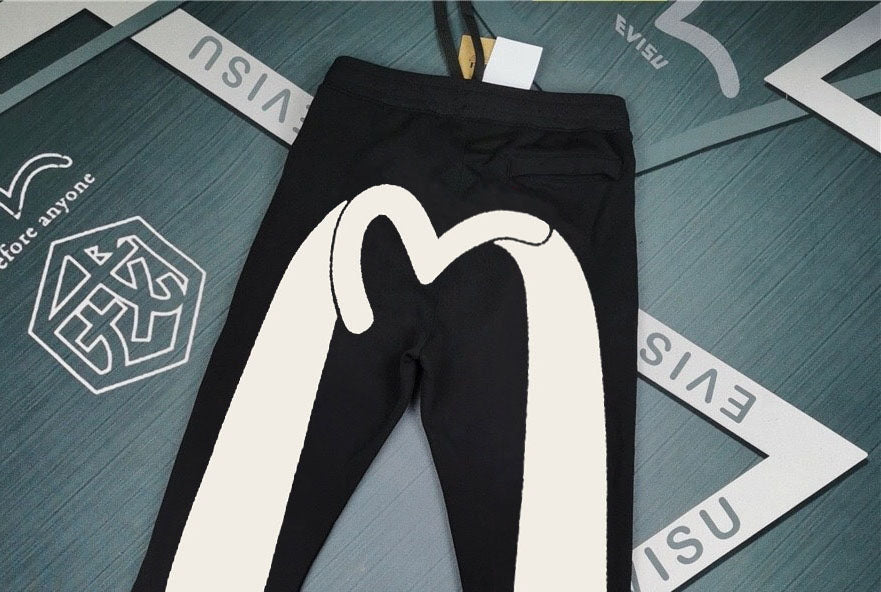 Evisu Kuro Oversized Solid M-Seagull Cream Print Jogger Sweatpants
