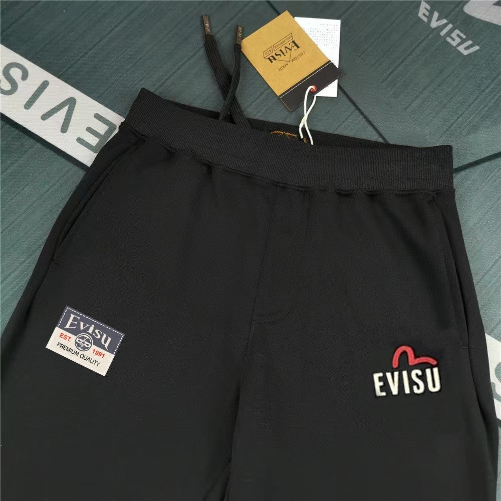 Evisu Kuro Cream M-Seagull & Ebisu Seal Graphic Jogger Sweatpants
