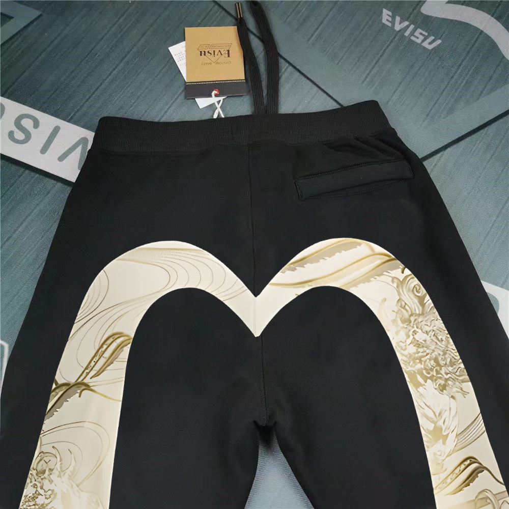Evisu Kuro Gold Oriental Totem M-Seagull Jogger Sweatpants
