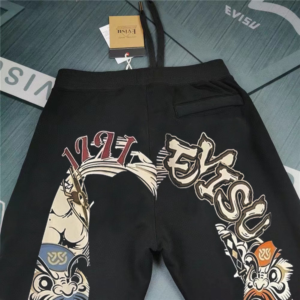 Evisu Kuro 1211 Gothic Daruma & Shishi Guardian M-Seagull Jogger Sweatpants