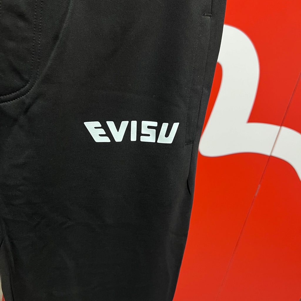 Evisu Kuro Hotei Fortune God Badge Jogger Sweatpants — Sport Italic Logo & Blue Leopard Camo