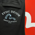 Evisu Kuro Denim EST.1991 Osaka Varsity Badge Jogger Sweatpants — Ice Blue M-Seagull Crest