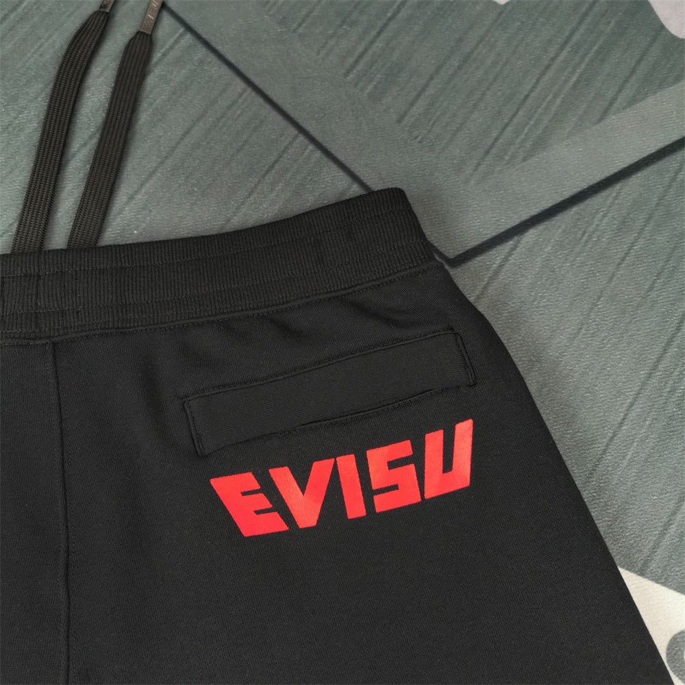 Evisu Kuro Fukusuke Diamond Jogger Sweatpants — Red Racing Logo Back & Katakana Detail