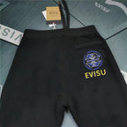 Evisu Kuro Kamon Crest Jogger Sweatpants — Triple Script Front & Blue Family Crest Back