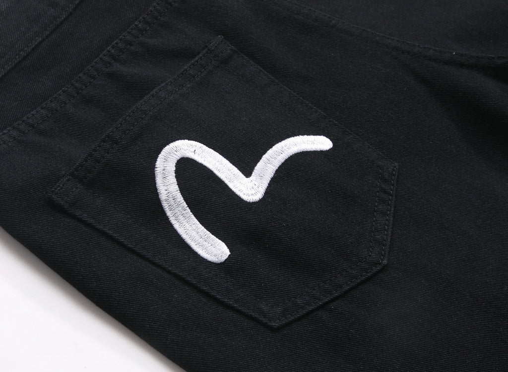 EVISU KURO Kuro Black Straight Leg Jeans Dual Seagull Embroidery Pockets Classic OG