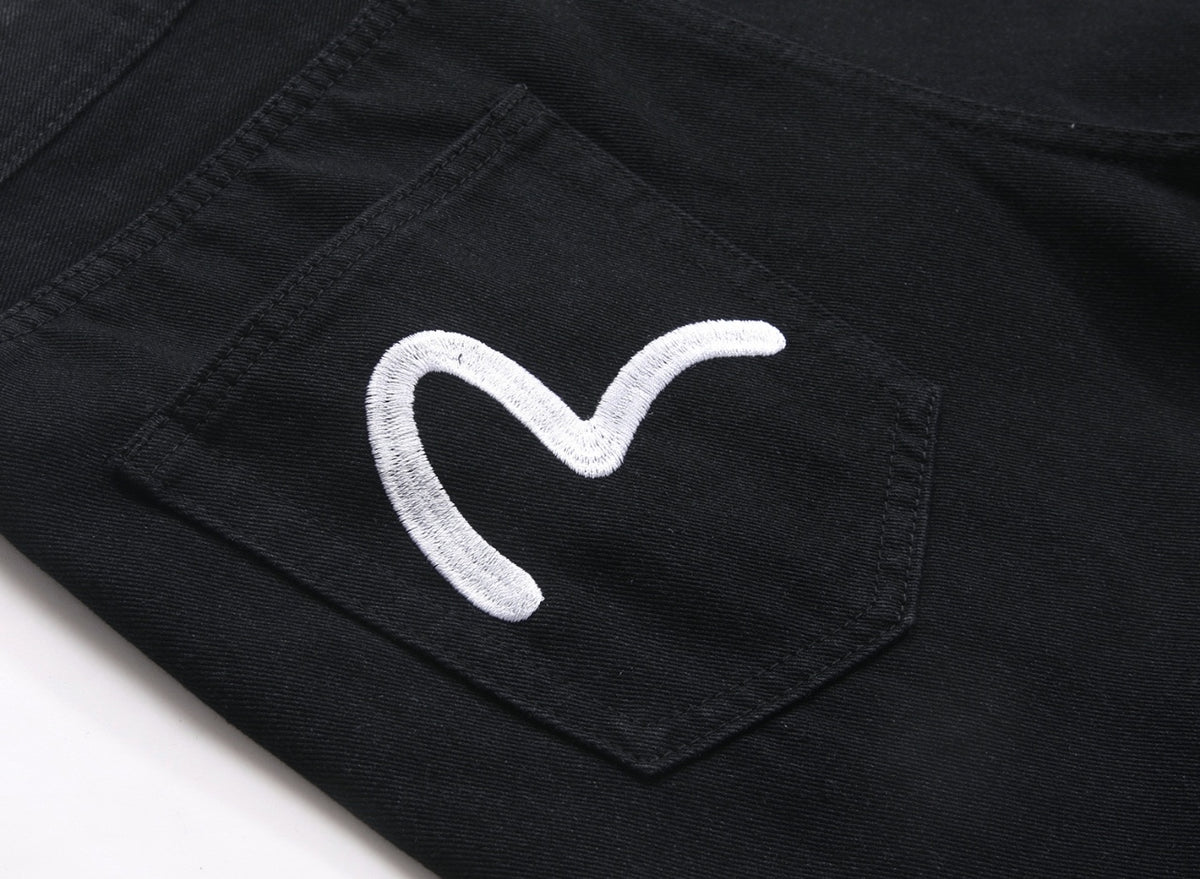 EVISU KURO Kuro Black Straight Leg Jeans Dual Seagull Embroidery Pockets Classic OG