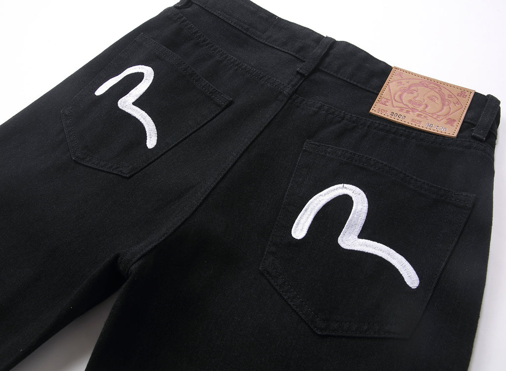 EVISU KURO Kuro Black Straight Leg Jeans Dual Seagull Embroidery Pockets Classic OG
