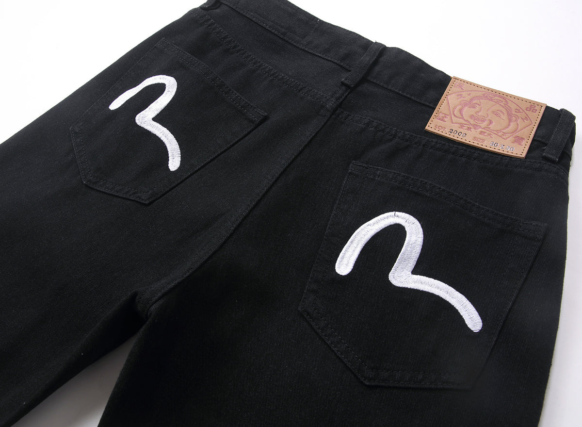 EVISU KURO Kuro Black Straight Leg Jeans Dual Seagull Embroidery Pockets Classic OG