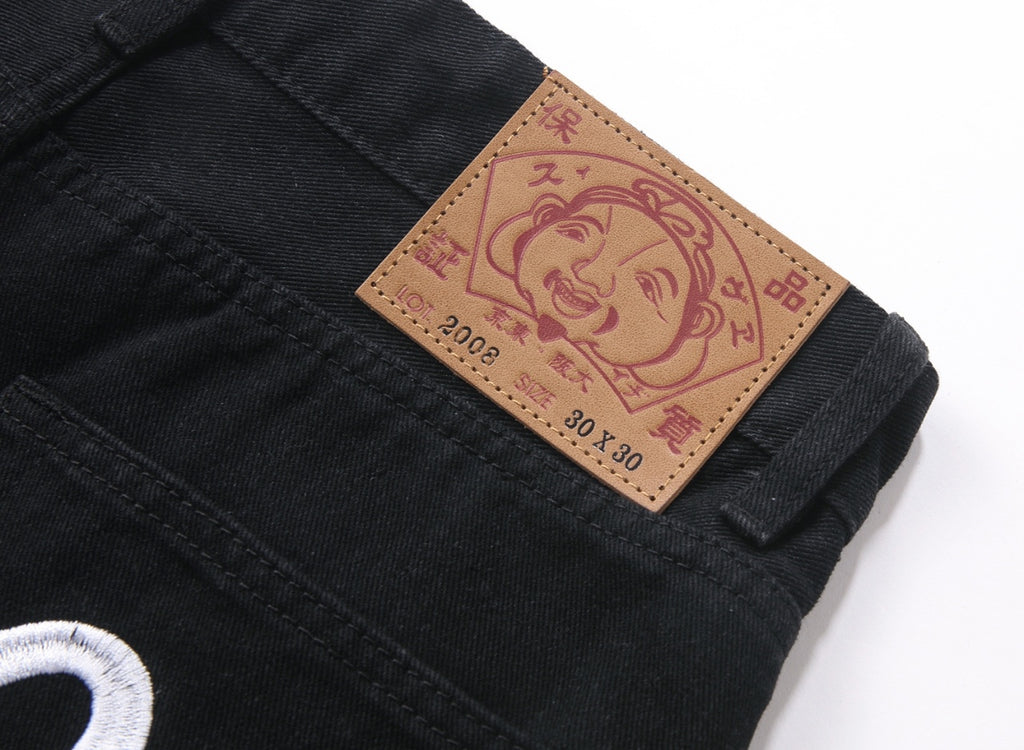 EVISU KURO Kuro Black Straight Leg Jeans Dual Seagull Embroidery Pockets Classic OG