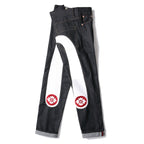 EVISU KURO Daicock Oversized Seagull Appliqué Sakura Mon Jeans Raw Selvedge Denim Dark Indigo