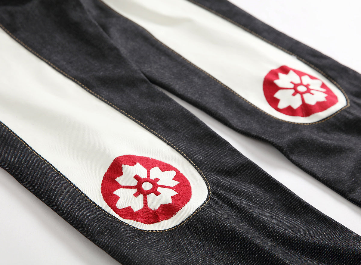 EVISU KURO Daicock Oversized Seagull Appliqué Sakura Mon Jeans Raw Selvedge Denim Dark Indigo