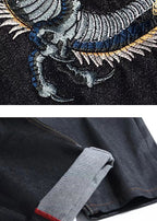 EVISU KURO Dragon Ryū Large-Scale Embroidery Seagull Pocket Jeans Raw Selvedge Denim Dark Indigo