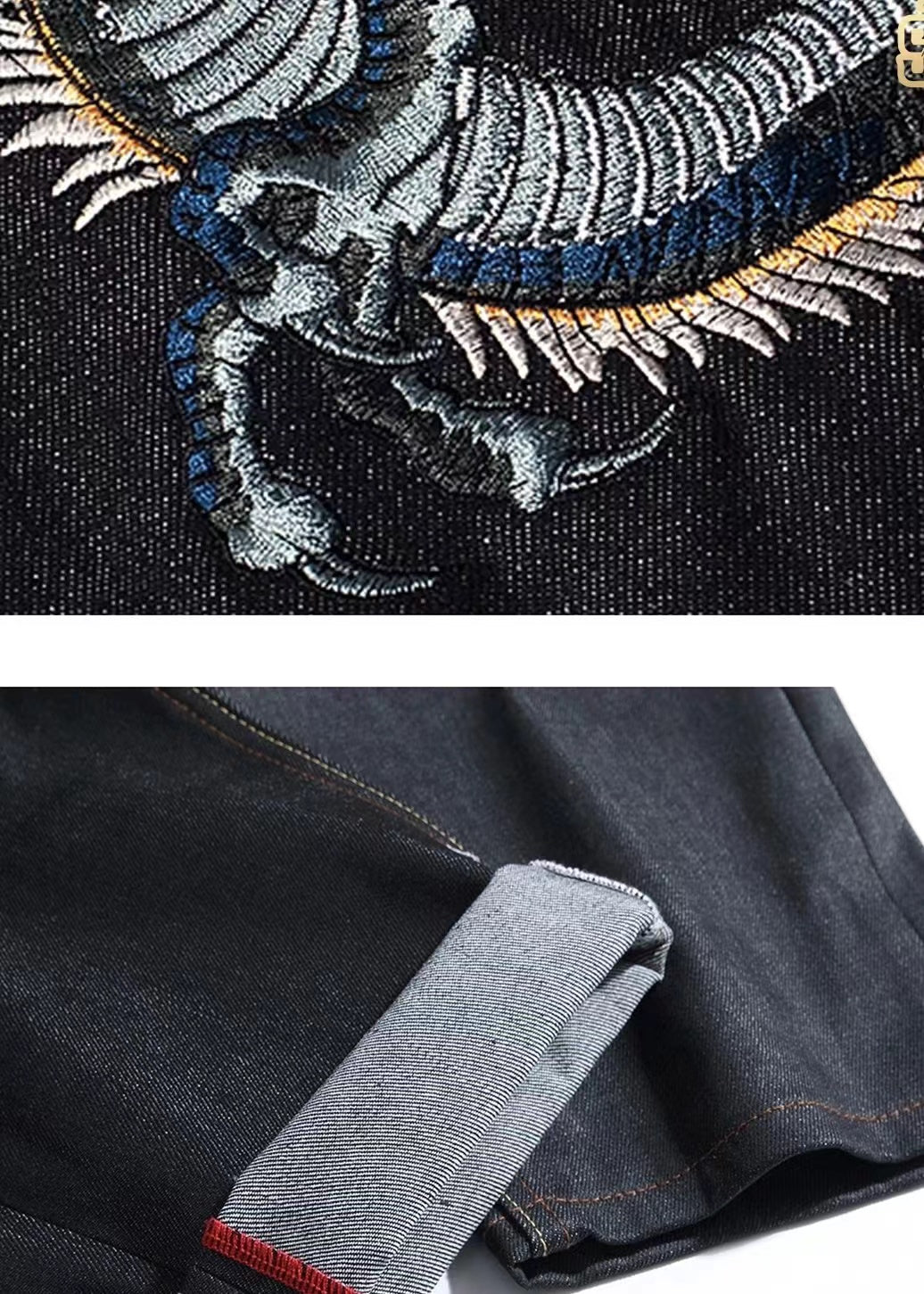EVISU KURO Dragon Ryū Large-Scale Embroidery Seagull Pocket Jeans Raw Selvedge Denim Dark Indigo