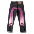 EVISU KURO Daicock Ombré Pink Gradient Seagull Panel Sakura Kamon Jeans Raw Selvedge Dark Indigo