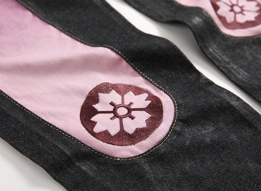 EVISU KURO Daicock Ombré Pink Gradient Seagull Panel Sakura Kamon Jeans Raw Selvedge Dark Indigo