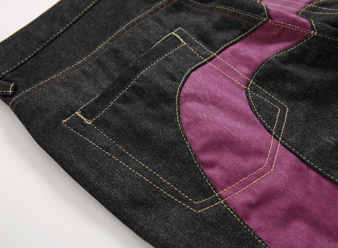 EVISU KURO Daicock Ombré Pink Gradient Seagull Panel Sakura Kamon Jeans Raw Selvedge Dark Indigo