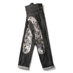 EVISU KURO Daicock Ukiyo-e Wave Whale Print Seagull Panel Jeans Raw Selvedge Dark Indigo