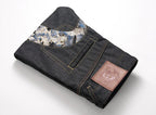 EVISU KURO Daicock Ukiyo-e Wave Whale Print Seagull Panel Jeans Raw Selvedge Dark Indigo