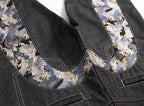 EVISU KURO Daicock Ukiyo-e Wave Whale Print Seagull Panel Jeans Raw Selvedge Dark Indigo