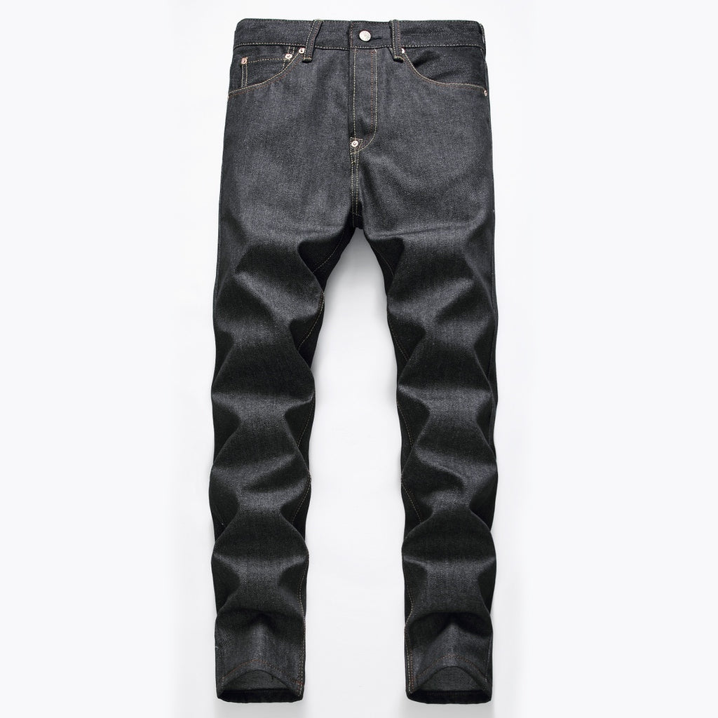 EVISU KURO Daicock Tiger & Foo Dog Print Appliqué Panel Jeans Wide Relaxed Fit Raw Selvedge Dark Indigo