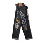 EVISU KURO 1991 Chicano Script Old English Lettering Embroidery Jeans Wide Fit Raw Selvedge Dark Indigo