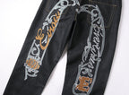 EVISU KURO 1991 Chicano Script Old English Lettering Embroidery Jeans Wide Fit Raw Selvedge Dark Indigo