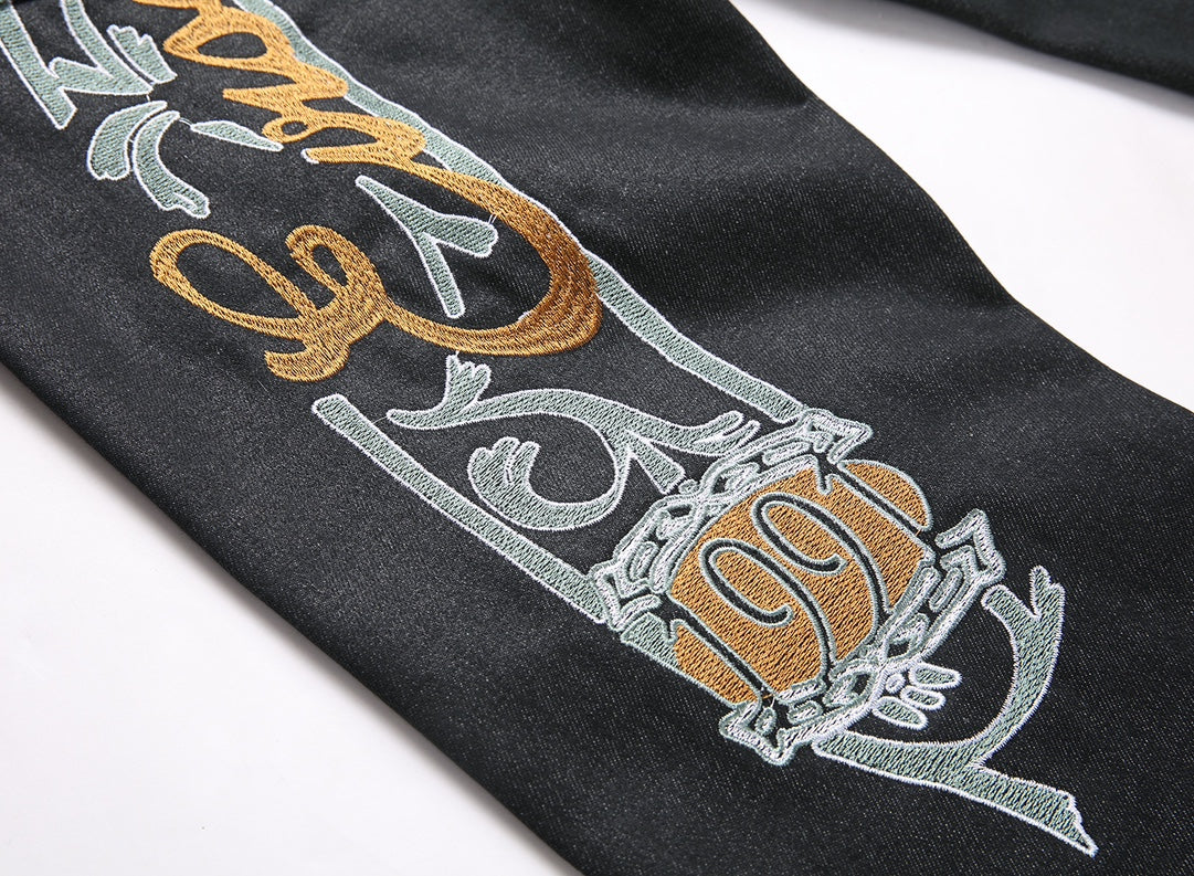 EVISU KURO 1991 Chicano Script Old English Lettering Embroidery Jeans Wide Fit Raw Selvedge Dark Indigo