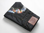 EVISU KURO Daicock Red Gold Koi Fish Irezumi Full-Color Print Appliqué Panel Jeans Wide Fit Black Raw Selvedge