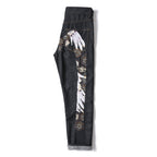 EVISU KURO Tsuru Crane Feather & Kikko Gold Geometric Embroidery Jeans Slim Straight Black Raw Selvedge