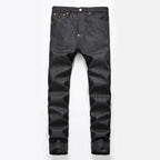 EVISU KURO Daicock Steampunk Mechanical Gear Print Appliqué Panel Jeans Wide Fit Raw Selvedge Dark Grey