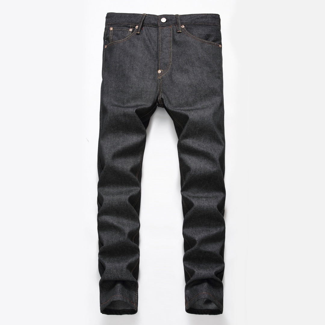 EVISU KURO Daicock Steampunk Mechanical Gear Print Appliqué Panel Jeans Wide Fit Raw Selvedge Dark Grey