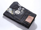 EVISU KURO Dual Dragon Kamon Sensu Multi-Element Embroidery Jeans Slim Straight Black Raw Selvedge