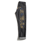 EVISU KURO Daicock Shishi Foo Dog Cloud Koban Gold Blue Embroidery Jeans Wide Fit Black Raw Selvedge