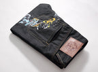 EVISU KURO Daicock Tiger & Shishi Irezumi Full-Color Print Appliqué Panel Jeans Wide Fit Black Raw Selvedge