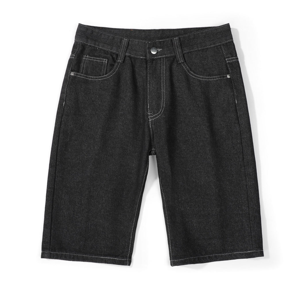 EVISU KURO Daicock Allover Logo Print & Ebisu God Appliqué Panel Denim Shorts Relaxed Fit Black