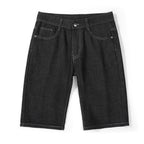 EVISU KURO Daicock Allover Logo Print & Ebisu God Appliqué Panel Denim Shorts Relaxed Fit Black