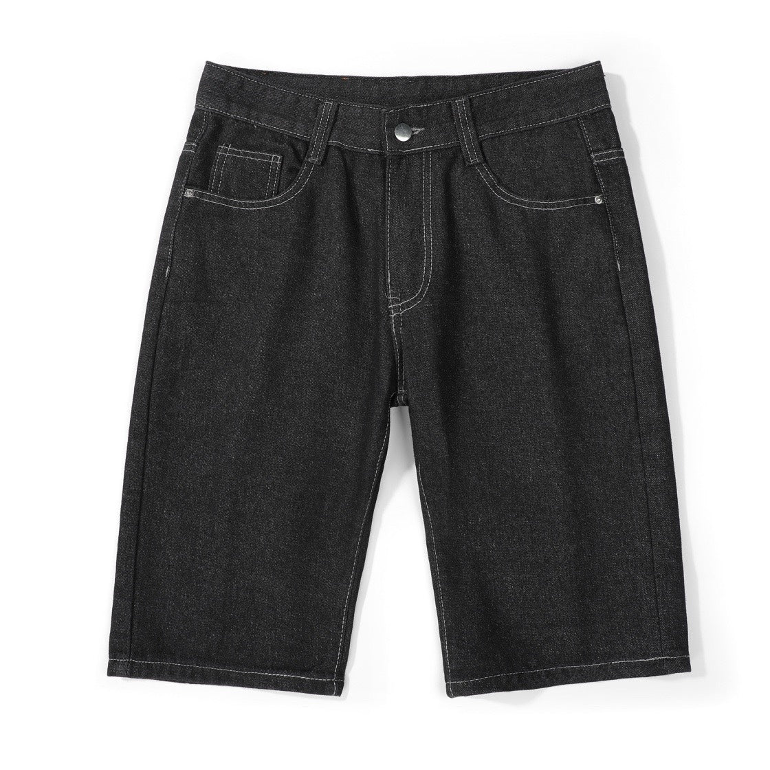EVISU KURO Daicock Allover Logo Print & Ebisu God Appliqué Panel Denim Shorts Relaxed Fit Black