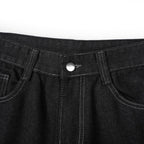 EVISU KURO Daicock Allover Logo Print & Ebisu God Appliqué Panel Denim Shorts Relaxed Fit Black