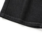 EVISU KURO Daicock Allover Logo Print & Ebisu God Appliqué Panel Denim Shorts Relaxed Fit Black