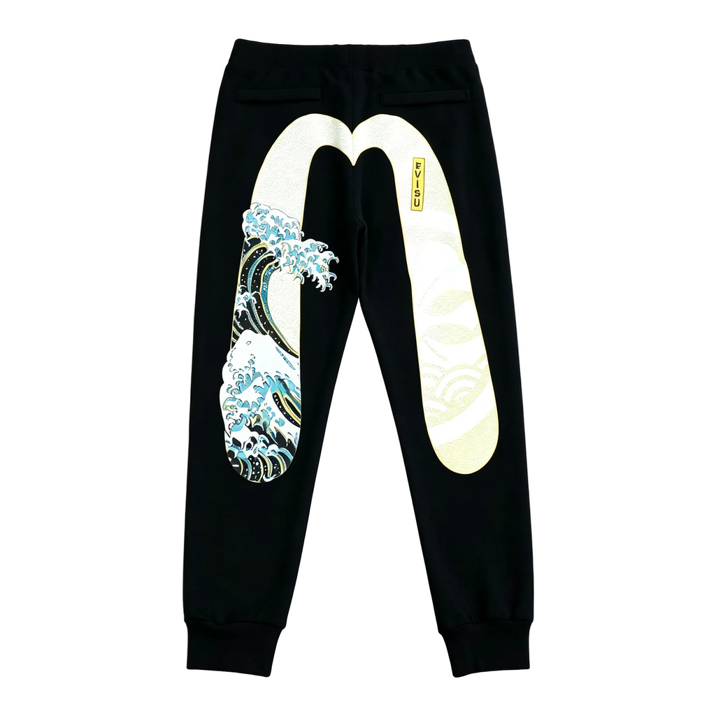 Evisu Kuro Great Wave Hokusai & Seigaiha M-Logo Graphic Jogger Sweatpants