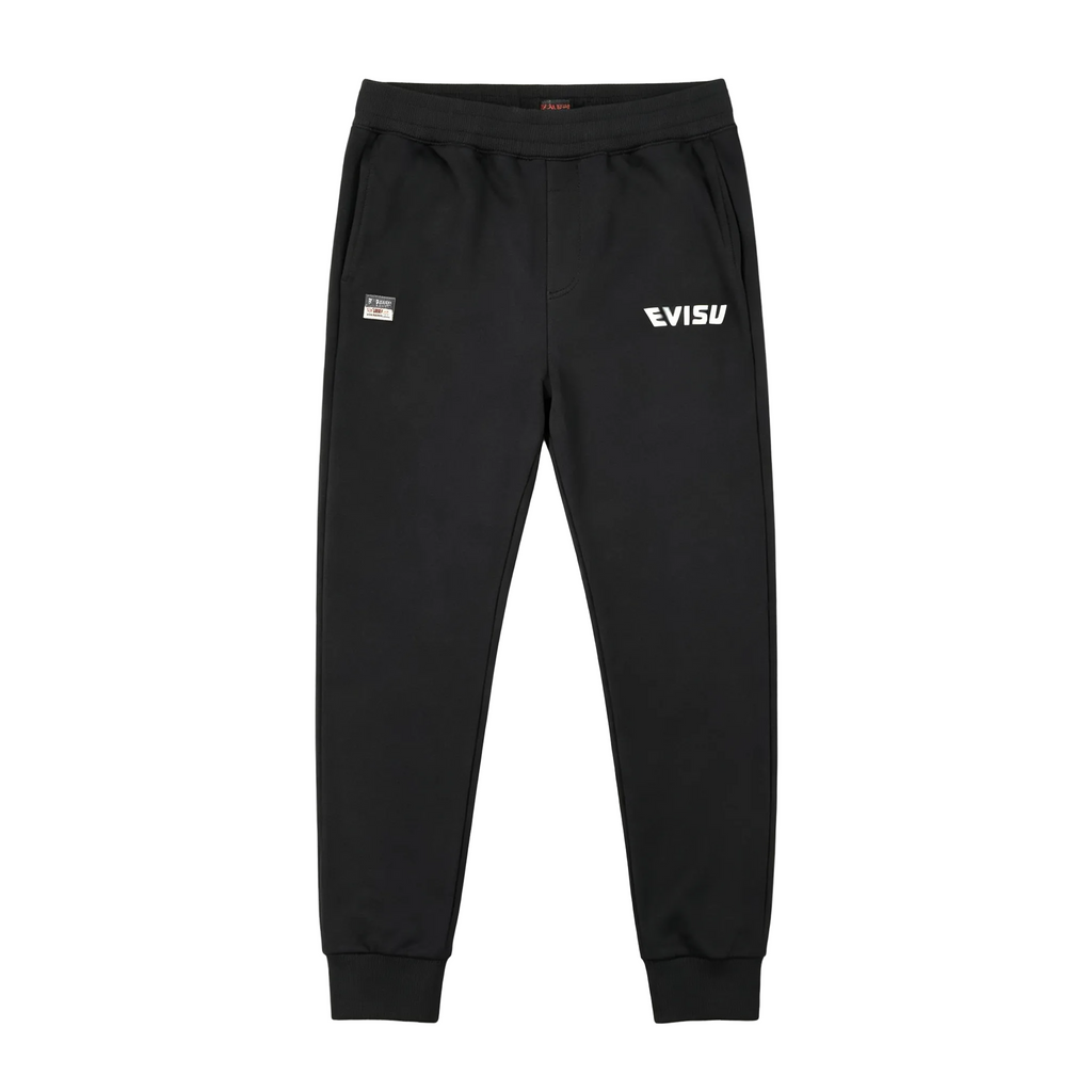 Evisu Kuro Denim Kitsune Daruma Sticker Collage M-Logo Graphic Jogger Sweatpants