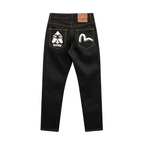 Evisu Kuro Black Daicock & Seagull Logo Gold Stitch Straight Jeans