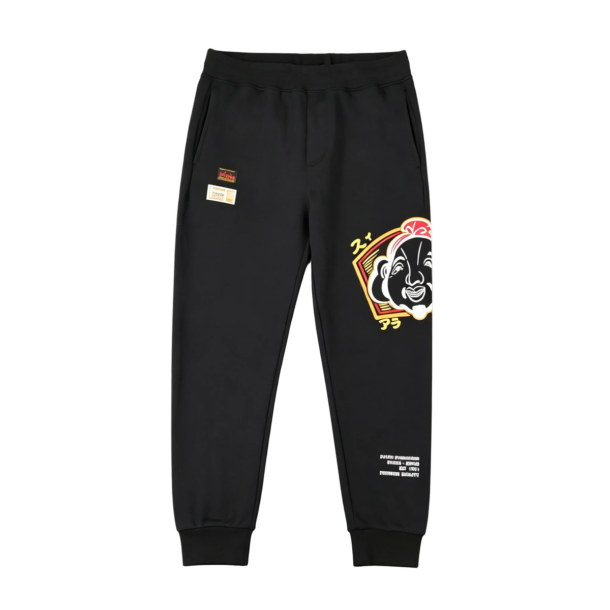 Evisu Kuro Fukusuke Diamond Jogger Sweatpants — Red Racing Logo Back & Katakana Detail