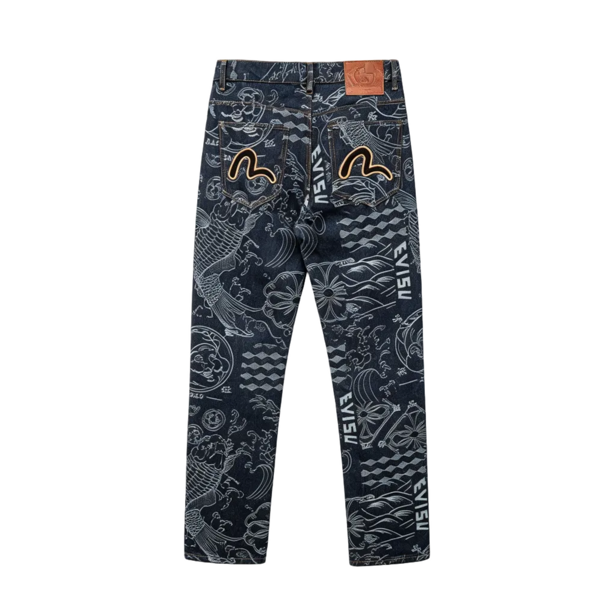 Evisu Kuro Wagara Allover Jacquard Print Seagull Logo Selvedge Jeans