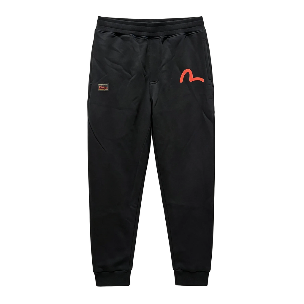Evisu Kuro Kamon Kuro Floral Pocket Jogger Sweatpants — Red M-Seagull & Japanese Family Crest Badge