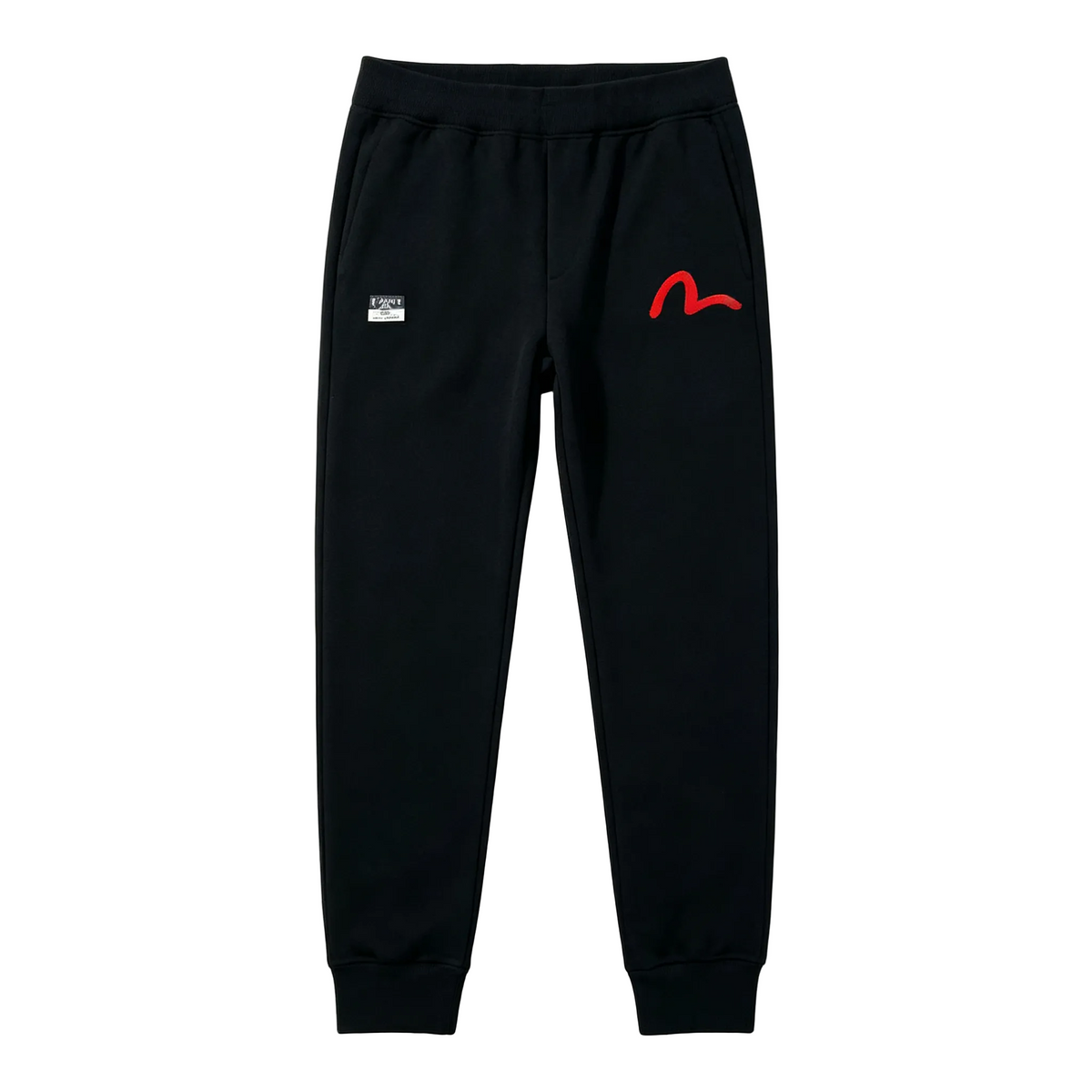 Evisu Kuro Heritage & Co Jogger Sweatpants — Red M-Seagull Front & Daruma Badge Back